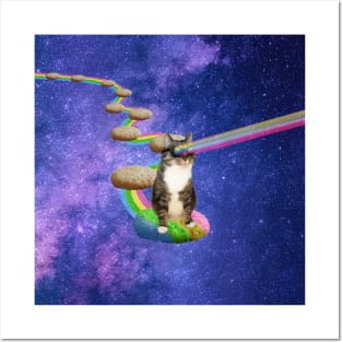 Cute tabby cat in outer space shooting cool rainbows from the sunglasses Posters and Art